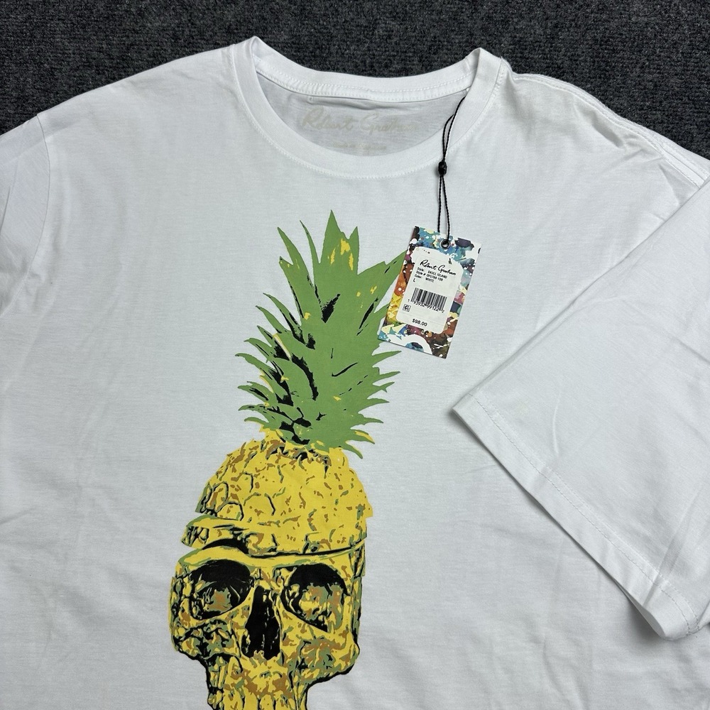 Robert Graham Skull Island Pineapple Skull White T-Shirt Mens Sz Large NWT